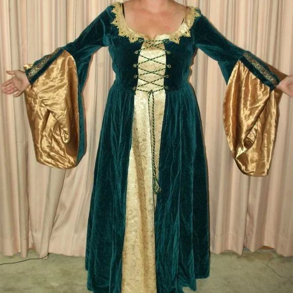 Hand Crafted Dresses | Renaissance Medieval-style Gown Custom-Made One of A Kind | Color: Gold/Green/Red | Size: L | Thebubba53's Closet